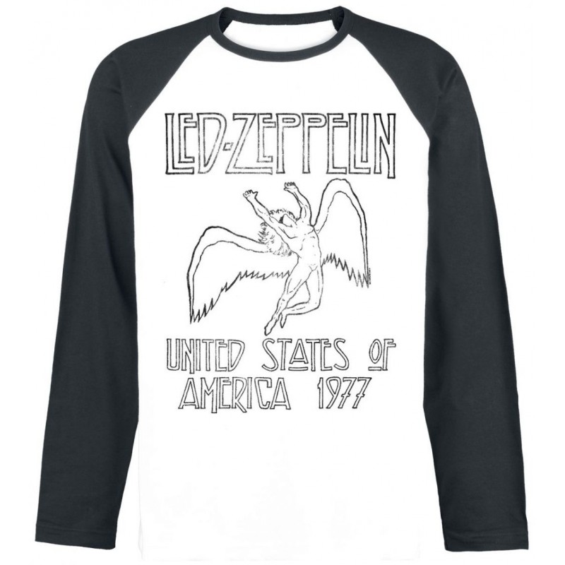 Longsleeve Led Zeppelin USA 77 Baseball Raglan czarno-biały
